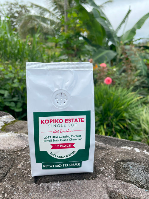Photo of a bag of Kopiko Estate Single Lot Red Bourbon 100% Kona Coffee