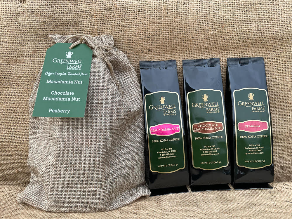 100% Kona Coffee Sampler Pack - 3 Pack with Flavored Kona Coffee Beans